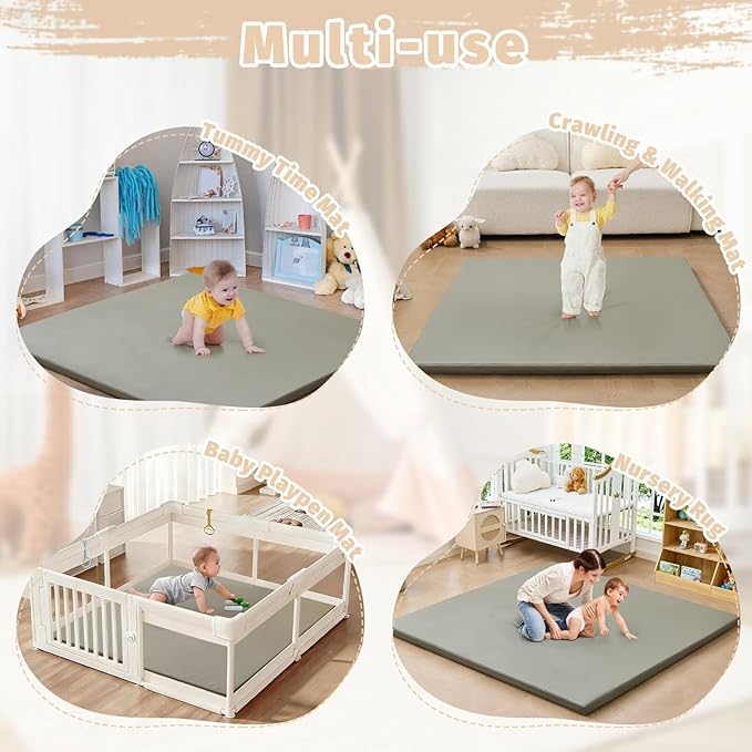 Waterproof Baby Play Mat for Floor Memory Foam 59 * 59 Cushion Playpen Playmat Tummy Time Crawling Mat Nursery Rug Thick Pad Create Soft & Safe Area for Infants,Toddler,Kids,Grey