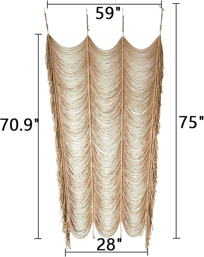 Macrame Curtain Boho Curtain Doorway Window Wall Decor Fiber Yarn Art Handwoven Wall Hanging Art Craftsmanship Home Door Bedroom Wedding Backdrop Arch,Closet Room Divider 59" W x 75" H (1 Panel,Khaki)