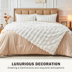 EMME Faux Fur Throw Blanket White - Big Bubble Rabbit Cozy Blanket for Couch, Small Fluffy Fuzzy Cozy Blanket, Thick Furry Plush Shaggy Blankets, 650GSM, 50x60 Inches
