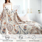 Boho Throw Blanket for Bed 100% Cotton Ultra Soft Rustic Quilt Floral Farmhouse Decor Bed Spring Blanket,80"x90" All Season Rustic Throw for Sofa Couch Chair