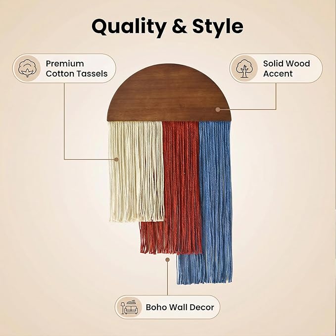 HISBO 2 Pcs Boho Macrame Wall Hanging, Tie-Dye Tapestry, Three-color woven tapestry, Modern Chic Wall Decor, for Apartment Dorm Living Room Bedroom Nursery Backdrop 17.7" W X 29.5" L, Blue and Red