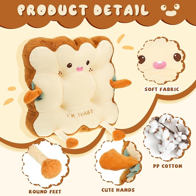 Kigley 2 Pcs Cute Chair Cushion Bread Pillow Toast Seat Cushion Bread Plush Pillow Cushions Memory Foam Kawaii Office Desk Chair Car Accessories Food Pillows Gift for Birthday Sofa Bedroom Home Decor