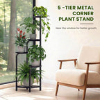 TOSKING 5 Tier Tall Plant Stand Indoor Outdoor,Anti-Tip Plant Stand indoor, Wide Base for Pots, Child and Pet Friendly,Heavy Duty Corner Shelf for Plants & Decor, Space Saving ,Tiered Metal Flower Pot Stand for Balcony, Garden, Living Room, Patio (Blac...