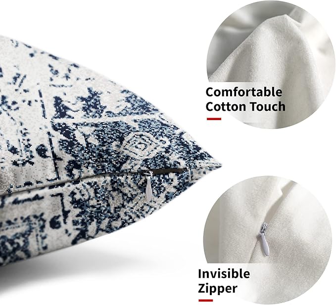 Navy Blue Grey Ethnic Boho Lumbar Pillow Covers 12x20 Inch Bohemian Carpet Pattern Vintage Gray Pillow Cases for Couch Farmhouse Rectangle Rustic Rug Pillow Cases for Bed Patio Outdoor Indoor Set 2