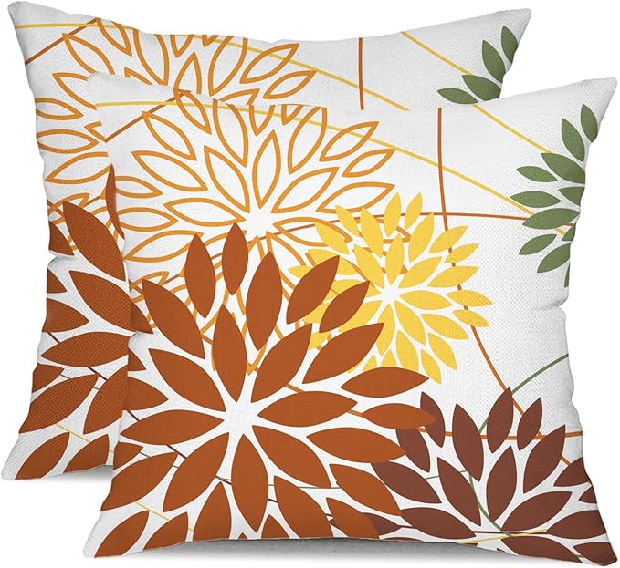 DFXSZ Brown and Yellow Floral Pillow Covers 18x18 Set of 2 Outdoor Waterproof Decorative Throw Pillows Summer Pillow Covers Polyester Cushion Case Decor for Couch Patio Funiture Garden Porch 011E18
