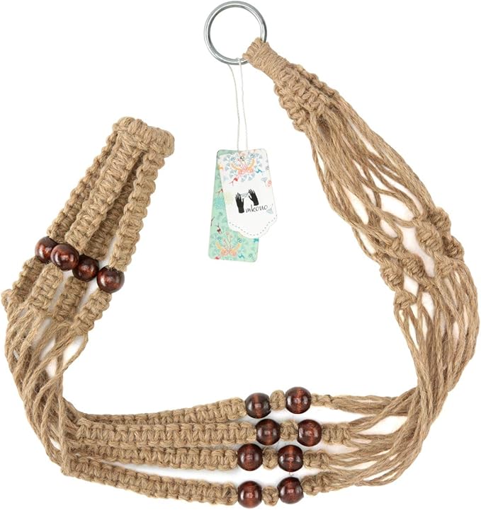 Mkono Macrame Plant Hangers Indoor Jute Hanging Planter Basket and Ceiling Hooks, Wood Beads Decorative Flower Pot Holder for Indoor Outdoor Boho Home Decor,Brown，Set of 2