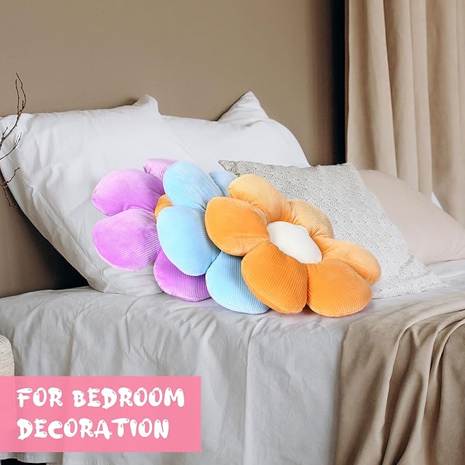 Reginary 4 Pcs Flower Floor Pillows Cute Plush Flower Throw Pillows Daisy Floor Seat Cushion Chair Pads for Back to School First Day of School for Sofa Couch Bed Decor(15 Inch,Bright Color)