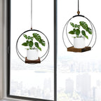 2 Pack Hanging Planter for Indoor Plants, Black Plant Hanger with Sturdy Wood Base, Modern Boho Macrame Hanger, Wall Ceiling Window Planter (Plants/Pots Not Included)