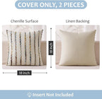 ANRODUO Boho Woven Chenille Pillow Covers 18x18 Inch Set of 2 Soft Textured Decorative Cushion Case with Striped Farmhouse Accent Neutral Pillowcase for Couch Sofa Bed Living Room Decor, Blue Stripe