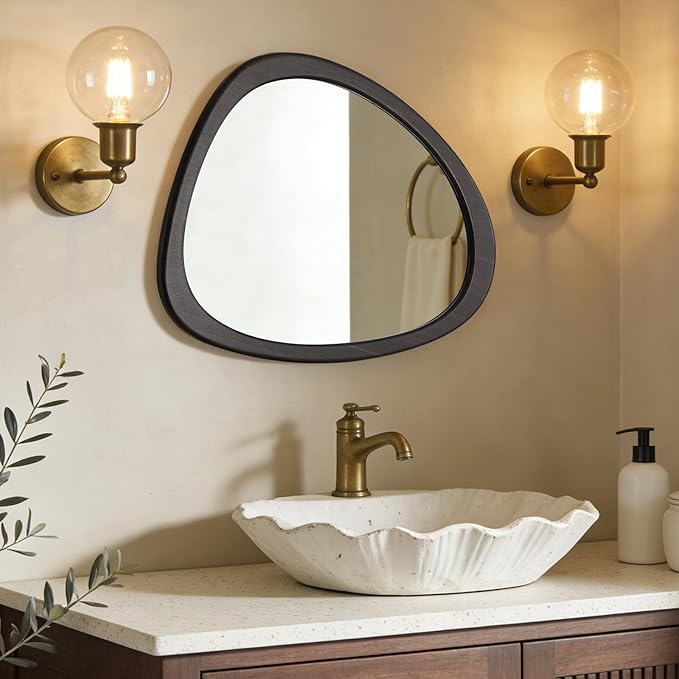 WallBeyond Asymmetrical Mirror, Irregular Wall Mirror, Wall Mirrors Decorative for Bedroom Living Room Entryway Hall, Wood Mirror for mid Century Modern Decor 23" H x 19" W, Black