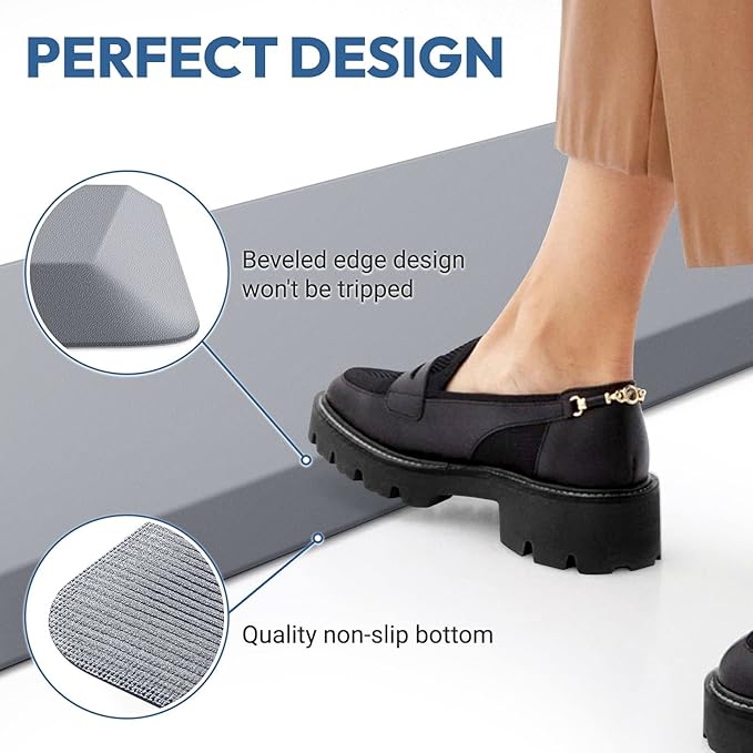 4/5 Inch Thick Kitchen Mat - Cushioned Anti Fatigue Mats for Kitchen Floor - Easy to Clean, Waterproof, Non-Slip Kitchen Rug for Sink, Office, Kitchen (17''x28'' Grey)