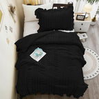 WONGS BEDDING Comforter Full Size, Black Ruffle Comforter for Dorm Room Essentials for Full Bed, Soft Seersucker Textured Bedding Set Full Size Comforter Sets for Girls 90"×78"