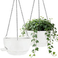 2 Pack Hanging Planters for Indoor Outdoor Plants, 12Inch Self Watering Hanging Pot with Drainage Holes and Saucer, Plastic Plant Pots, White Flower Pots for Kitchen, Balcony, Garden