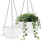 2 Pack Hanging Planters for Indoor Outdoor Plants, 12Inch Self Watering Hanging Pot with Drainage Holes and Saucer, Plastic Plant Pots, White Flower Pots for Kitchen, Balcony, Garden