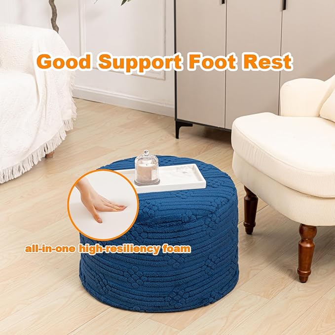 Asuprui Pouf Ottoman Foot Rest – Plush Round All-in-one Foam Stool for Cozy Lounging, Floor Pouf & Chic Decor (Navy Blue)