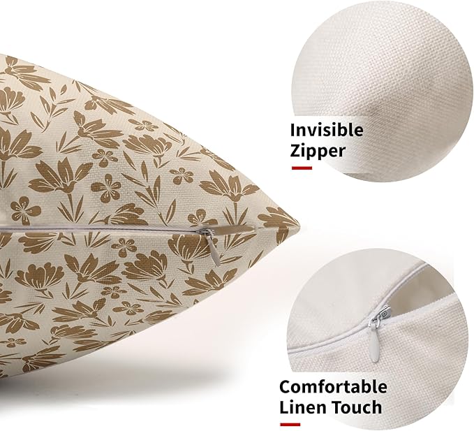 Brown Floral Pillow Covers 12x20 Set of 2 Vintage Rustic Old Style Cute Small Flower Brown Cream Print Decorative Outdoor Pillowcases Farmhouse Throw Cushion Case Decor for Couch Sofa Bed