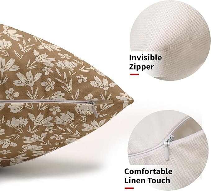 Brown Pillow Covers 12x20 Set of 2 Vintage Floral Rustic Old Style Cute Flower Print Rectangle Decorative Outdoor Pillowcases Seasonal Farmhouse Throw Cushion Case Couch Sofa Bed Decor