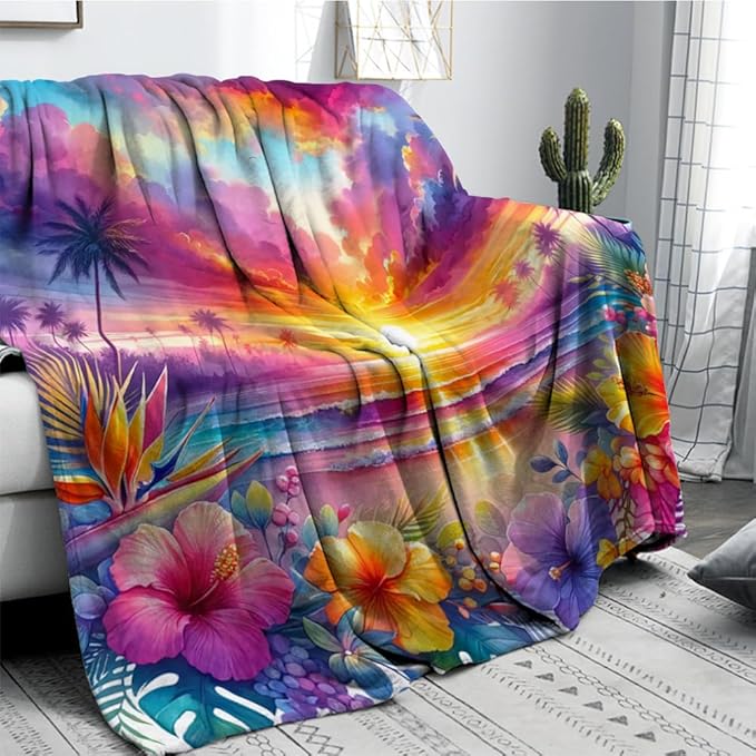 Beach Sunset Landscape Palm Tree Blanket Gifts for Women Girls Adults Kids Soft Warm Lightweight Cozy Tropical Sunset Beach Ocean Throw Blankets for Bed Sofa Couch Living Room Decor 40"X50"