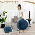 Round Stuffed Pouf Ottoman,Corduroy Foot Rest with Rebound Foam Filled, Furry and Fluffy Foot Stool Ottoman,26"*18" Floor Poufs for Living Room (Blue, 26" D x 26" W x 18" H)