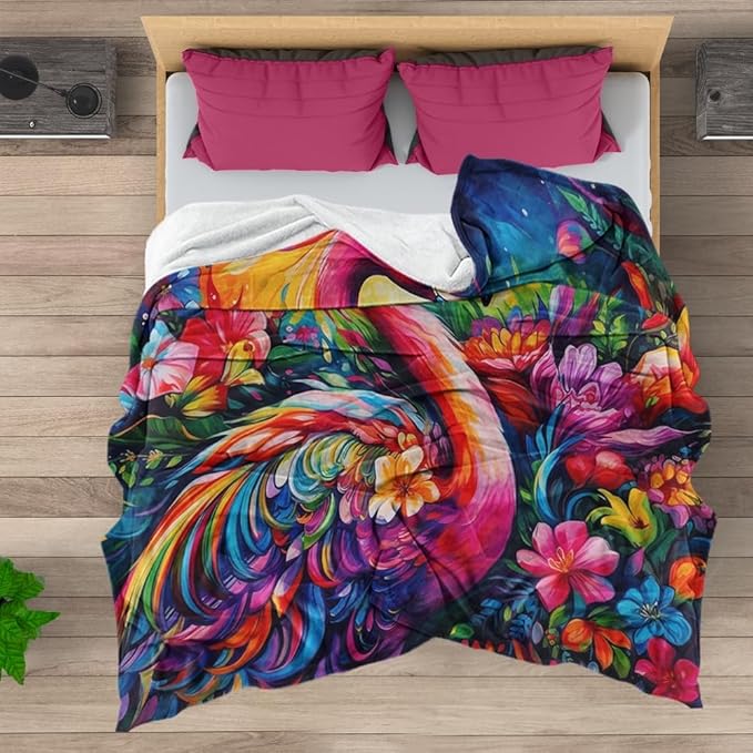 Flamingo Bird Fleece Blanket Tropical Pink Flamingos Palm Leaves Flowers Lightweight Ultra-Soft Throw Blanket for Sofa Couch Bed Camping Travel Super Soft Cozy Microfiber Blanket 40"x50"
