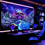 Lahasbja Blacklight Skull Tapestry UV Reactive Galaxy Mountain Planet Tapestries Magic Neon River Wall Hanging Aesthetic Skeleton Wall Decor Forest Trees Landscape Backdrop for Living Room