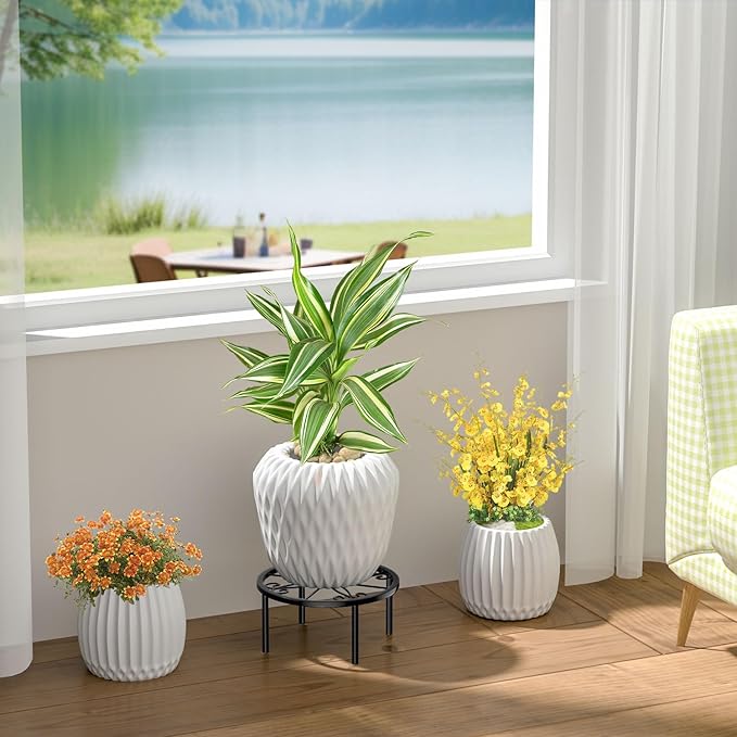 7.9 IN Plant Stand 1 PIC Metal Flower Pot Holders Indoor Tall 3.5'' Plant Rack Plant Riser Plant Shelf Accessories For Living Room Balcony Round Black