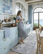 DEXI Kitchen Floor Mats Anti Fatigue, 23x59 Large Cushioned Vintage Runner Rug Waterproof, Standing Comfort Memory Foam Padded for Front Sink Laundry Office, Light Grey and Blue