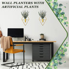 Jexine 8 Pcs Hanging Planters with Artificial Eucalyptus Metal Hanging Vase Indoor Plants Holder Modern Geometric Boho Bathroom Wall Decor for Living Room Home Office (Eucalyptus,Gold)