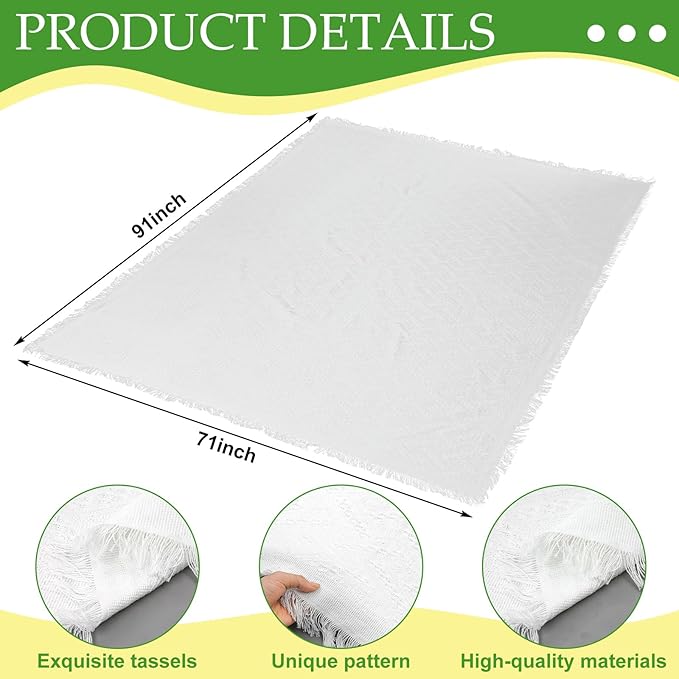 91x 71 in Extra Large Outdoor Picnic Blanket with Waterproof Mat Oversize Beach Woven Cotton Yarn Blanket with Fringe Machine Sandproof for Spring Summer Camping Beach Park(Boho,White)