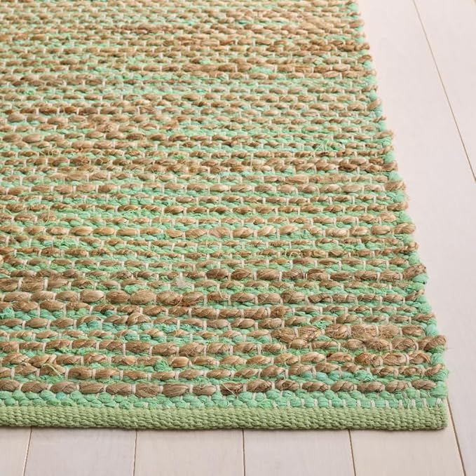 SAFAVIEH Area Rug 8x10 - Cape Cod Collection - Large - Green & Natural, Handmade Jute & Cotton, Ideal for Living Room, Bedroom, Dining Space (CAP236Y)