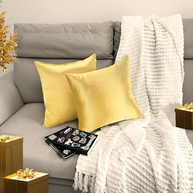 4 Pack 18x18 Pillow Cover Velvet Pillow Covers, Square Throw Pillow Covers for Living Room Decorations Throw Pillow Case, Throw Pillow Cover Cushion Cover for Home Sofa Bedroom Car, Gold