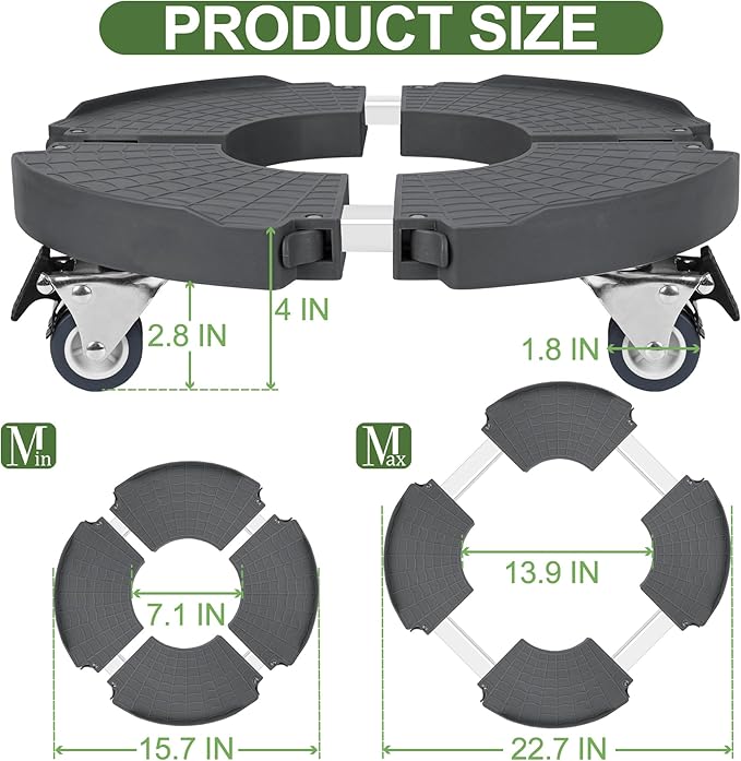 ToLanbbt Plant Caddy Stand with 360° Wheels Adjustable 15-22 Inch Rolling Plant Stand Heavy Duty Large Plant Cart Dolly with Casters 440lbs Capacity for Large Planter, Garden Pot, Flower Pot, Gray, 1P