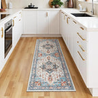 Lessymo Washable 2x6 Runner Rug for Hallway Entryway, Non Slip Kitchen Area Rugs Indoor Mat for Bedroom Bathroom Laundry Farmhouse, Soft Vintage Floor Carpet Stain Resistant Low Pile, Orange/Blue