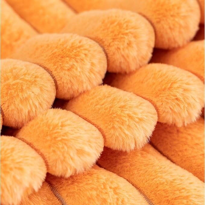 ZLINA Set of 2 Orange Faux Fur Decorative Throw Pillow Covers Fluffy Striped Pillowcase Cushion Covers 20 x 20 Inch Decor Sofa Couch Bedroom