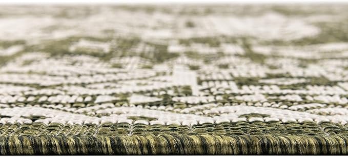 Rugs.com Outdoor Aztec Collection Rug – 5' x 8' Green Flatweave Rug Perfect for Living Rooms, Large Dining Rooms, Open Floorplans