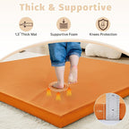 Waterproof Baby Play Mat for Floor Memory Foam 50 * 50 Cushion Playpen Playmat Tummy Time Crawling Mat Nursery Rug Thick Pad Create Soft & Safe Area for Infants,Toddler,Kid,Orange