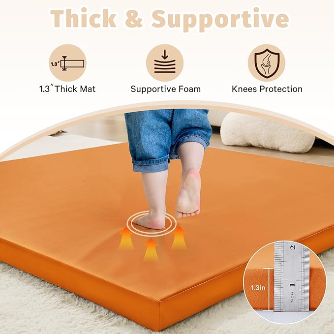 Waterproof Baby Play Mat for Floor Memory Foam 50 * 50 Cushion Playpen Playmat Tummy Time Crawling Mat Nursery Rug Thick Pad Create Soft & Safe Area for Infants,Toddler,Kid,Orange