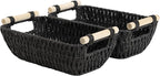 StorageWorks Black Wicker Storage Basket for Organizing with Wooden Handles, Small Woven Basket for Shelf, Toilet Paper, 2-Pack