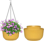 Hanging Planters 9/10/11 Inch for Indoor Plants, 3 Pack Plant Hanger Outdoor with Drainage Holes, Self Watering Hanging Basket Flower Pot for Garden Home Decor, Yellow