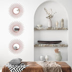 3 Pack Metal Mirrors for Wall Sunburst Wall Mirrors Home Décor Decorative Hanging Wall Art for Living Room Bedroom Entryway (Pink, Sunburst)
