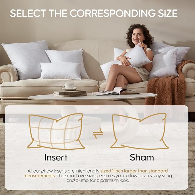 Feather Throw Pillow Inserts Set of 2, Soft Fluffy Rectangle 12 x 20 Inches Decorative Pillow Insert, Feather and Down Filled Euro Pillows for Bed, Couch and Cushion