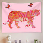 Tiger Aesthetic Tapestry - Pink Butterfly Tapestries, Boho Wall Tapestries, Picnic Sheet Wall Decor Blanket for Girl Bedroomfor Bedroom, Living Room, Dorm - 50 x 60 Inch