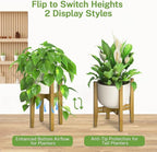 iDavosic.ly Adjustable Plant Pot Stand 2 Pack Indoor Outdoor, Mid Century Modern Bamboo Short Single Flower Holder Fits 8 to 12 Inch Large Heavy Duty Planter (Not Included) | Brown