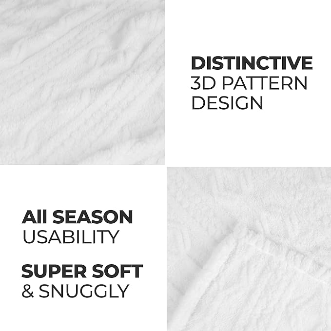 Superior Fleece Boho Jacquard Blanket, Decorative Blankets for Bedroom, Sofa, Fuzzy, Plush, Fluffy, Soft, Cute Room Decor, Beautiful Cover, Comfort Essentials, Arctic Collection, Twin, White