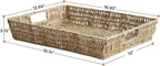 16.93 inch Rectangular Wicker Tray, Hand-Woven Rattan Serving Trays with Handles for Snack Drinks Coffee Table Tray, Seagrass 1Pack