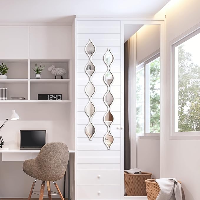 Yulejo 3 Pcs Acrylic Teardrop Mirror Wall Decor Decorative Mirror Narrow Decor Boho Vintage Wall Decals Art for Apartment Home Living Room Bathroom Bedroom Hallway