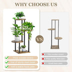 4 Tier Plant Stand Indoor, Metal Wooden Tall Plant Shelf Flower Pot Stand for Multiple Plants, Corner Flower Holder Plant Display Rack for Living Room Balcony Patio Garden (Rustic Brown)