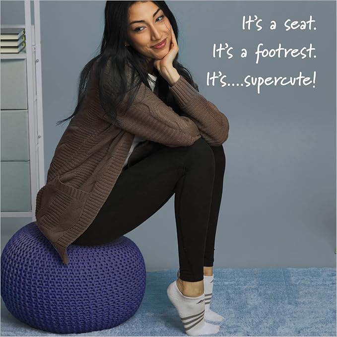 Urban Lifestyle Round Knit Pouf - Hand Woven Cotton, Navy