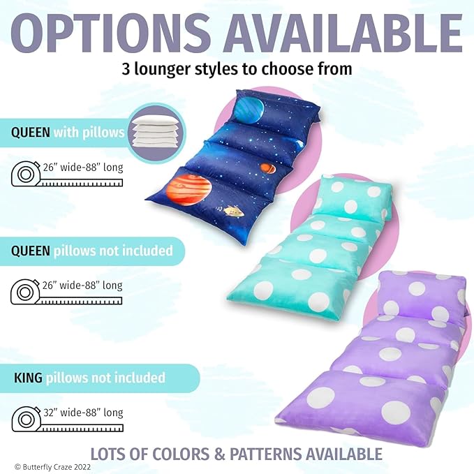 Butterfly Craze Floor Pillow Case - Customizable Queen Floor Bed Insert - Plush Lounger & Studio Apartment Essential - Machine Washable Cover for Guest Bed & Sleeping Pad - Galaxy Blue, Queen