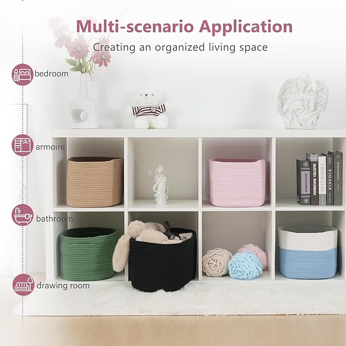 Cotton Rope Storage Basket, 15x10x9 Inches, Woven Basket for Shelves, Clothes, Towels, Books, and Laundry, Light Pink (2 Pack)